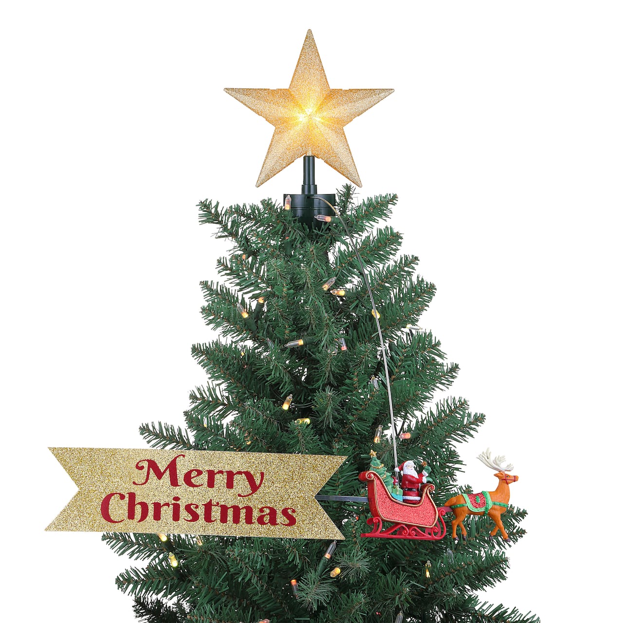 90th Anniversary Collection Animated Santa's Sleigh Tree Topper with Banner